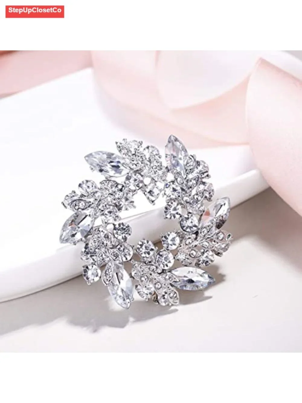 Austrian Crystal Flower Wreath Brooch Pin for Women Bridal Wedding Accessory